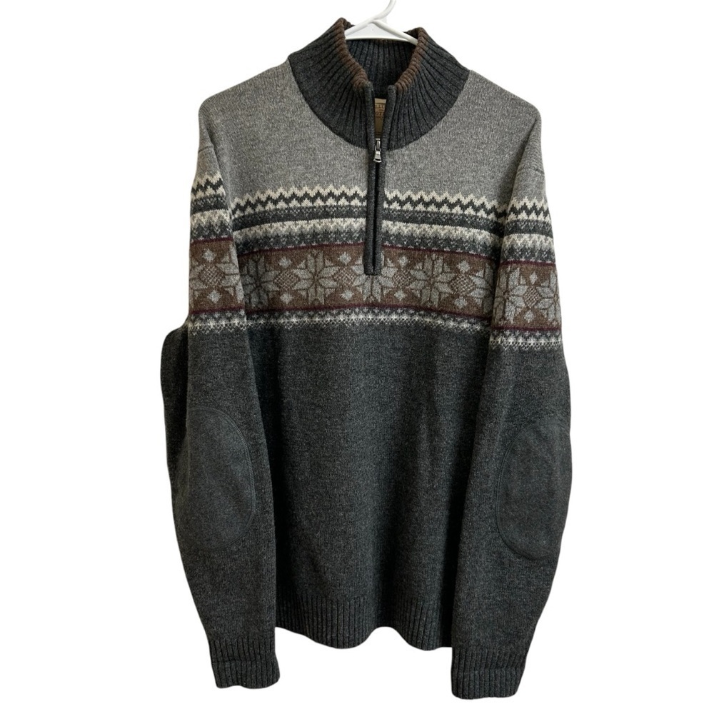 Telluride Clothing Company Fair Isle 1/4 Zip Wool Sweater Men Size L Elbow Patch